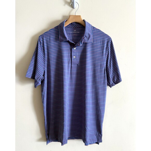 Southern Tide Polo Shirt Mens Large Blue Pink Stripe Performance Golf Stretch - Picture 1 of 4